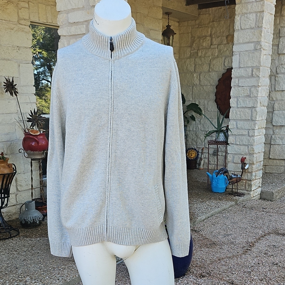 Men's BUGATCHI Oyster Grey Knit Wiil Cashmere Blend Full Zip Sweater Cardigan XL